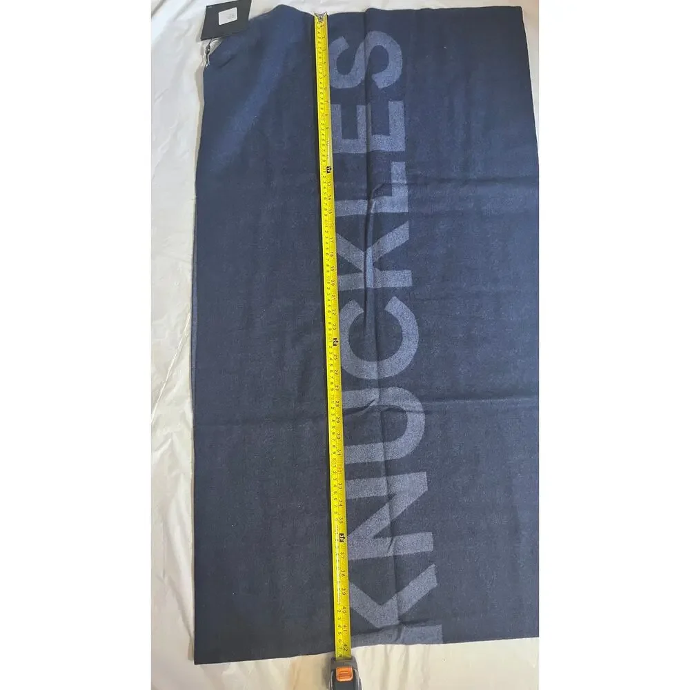 Moose Knuckles Logo Scarf - Wool Cashmere Blue/Grey Reversible Design - NWT